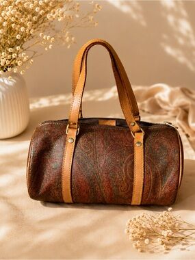 Etro Paisley Barrel Handbag in Brown and Tan
